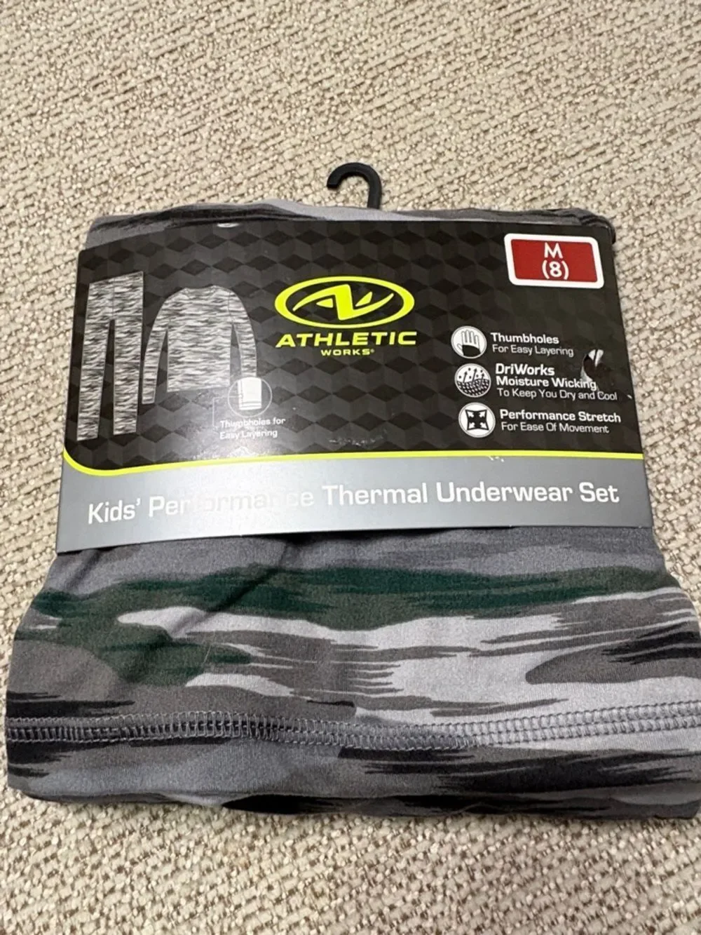 NWT 3 pairs Athletic Works Boys' Camo/ Black Thermals M size 8